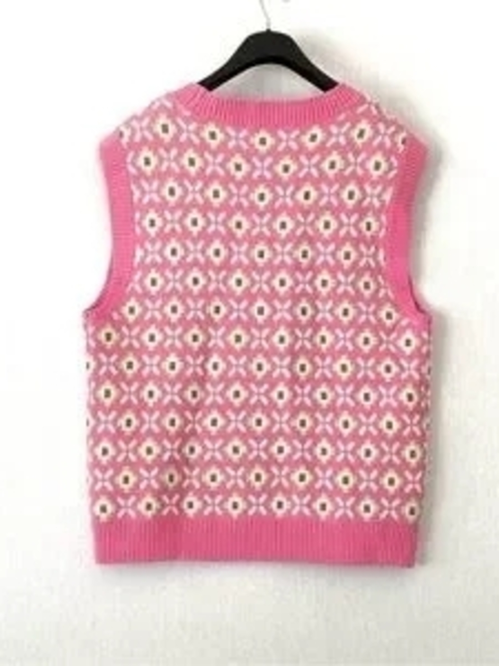 Pink Patterned Button-Up Knit Vest - Picture 5 of 6